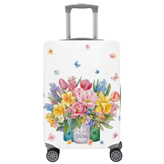 Travel Luggage Cover Spring Floral Vase Suitcase Cover Elastic Anti Scratch Baggage Covers Tulip Daisy Flower Butterfly Luggage Covers Protector for Travel Universal Fit 19-21 Inch Carry on Luggage