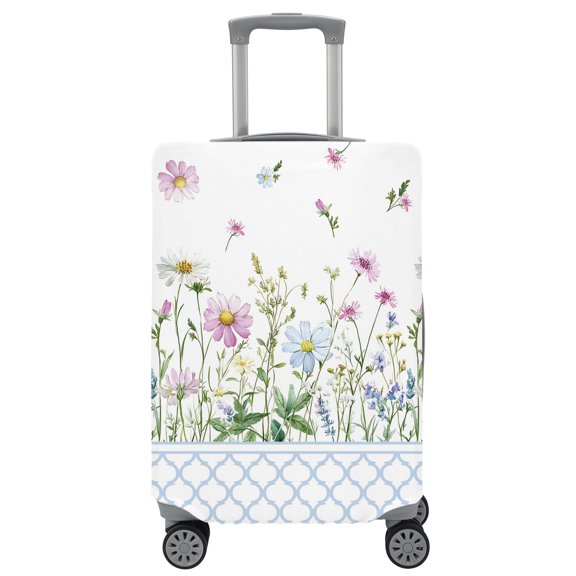 Travel Luggage Cover Spring Flowers Suitcase Cover Elastic Anti Scratch Baggage Covers Daisy Floral Blue Morrocan Pattern Luggage Covers Protector for Travel Fit 19-21 Inch Carry on Luggage