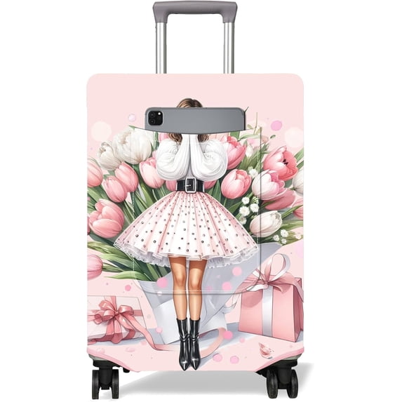 Travel Luggage Cover Suitcase Girl Protector Storage Fits 18-32 Inch Luggage Flower Luggage Protector Wheel Covers Patterned Travel with Pocket Elastic Luggage Anti-scratch Suitcase Cover S