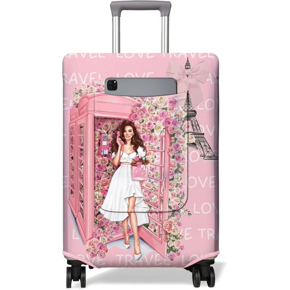 Travel Luggage Cover Suitcase Girl Protector Storage Fits 18-32 Inch Luggage Flower Luggage Protector Wheel Covers Patterned Travel with Pocket Elastic Luggage Anti-scratch Suitcase Cover M