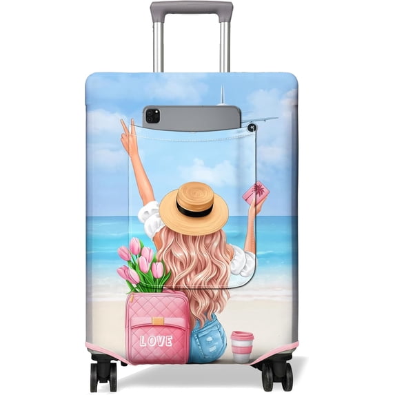 Travel Luggage Cover Suitcase Girl Protector Storage Fits 18-32 Inch Luggage Flower Luggage Protector Wheel Covers Patterned Travel with Pocket Elastic Luggage Anti-scratch Suitcase Cover XL