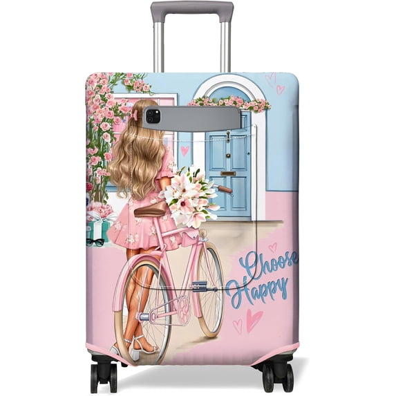 Travel Luggage Cover Suitcase Girl Protector Storage Fits 18-32 Inch Luggage Flower Luggage Protector Wheel Covers Patterned Travel with Pocket Elastic Luggage Anti-scratch Suitcase Cover M