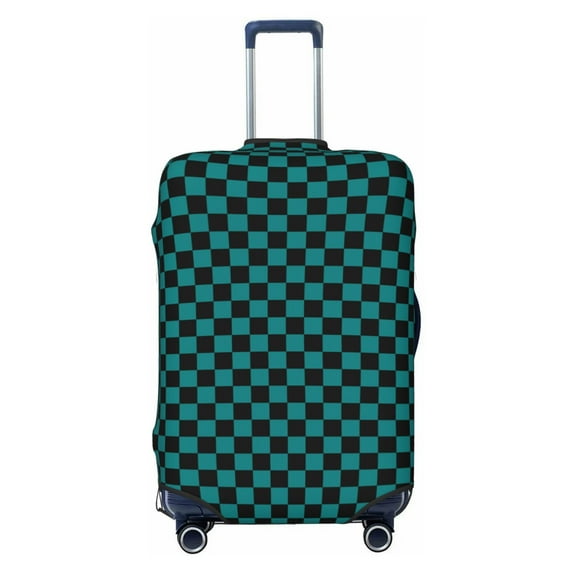 Travel Luggage Covers - Black And Teal Checkerboard High Elasticity Suitcase Covers Protector for Luggage 18-32 Inch
