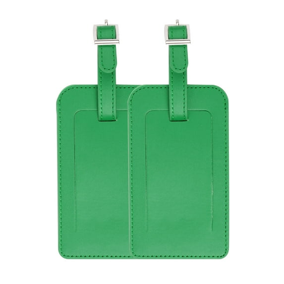 Travel Luggage Tag PU Leather Suitcase Name Address ID Label, Green Green 2pcs