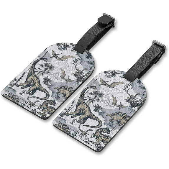 Travel Luggage Tags ID Label Leather Bag Tags Suitcase Set of 2 Baggage Tag Dinosaurs Handbag Tag with Full Back Privacy Cover, colorful Decoration