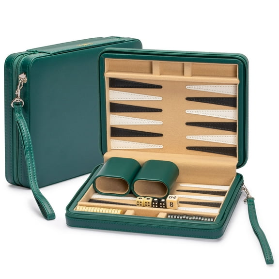 Travel Magnetic Leatherette Backgammon Mini Game Set, "Izmir" - 9"