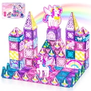 Travel Magnetic Tiles Set Unicorn Theme, 40 Pcs STEM Building Toys for Kids Ages 3-8, Unicorn Toy Gifts for 3 4 5 6 7 8 Year Old Girls