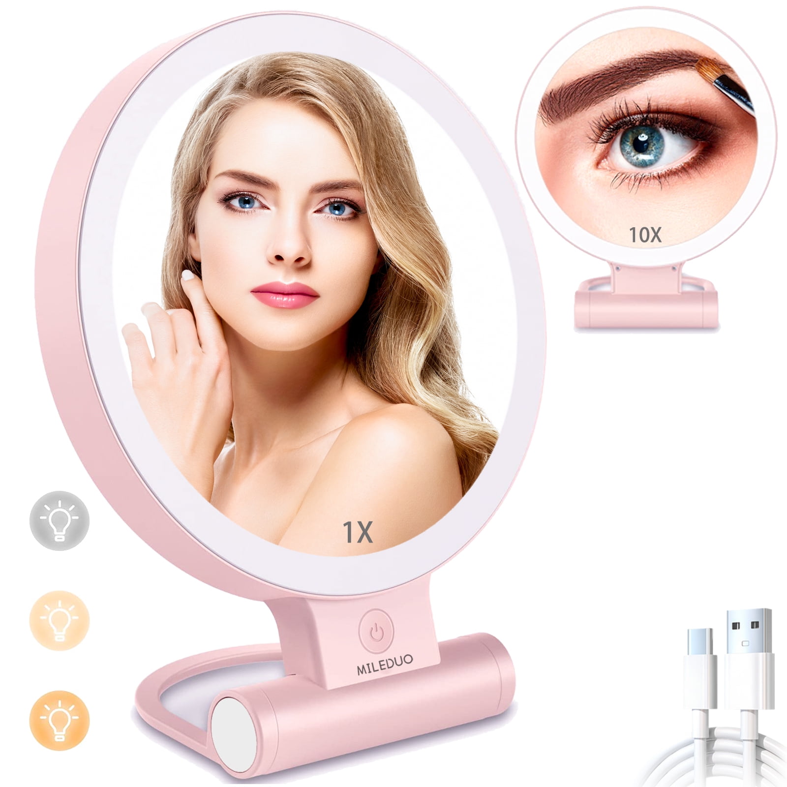 Travel Magnifying Mirror with Light, Lighted Makeup Mirror with 1X/10X Magnification Portable
