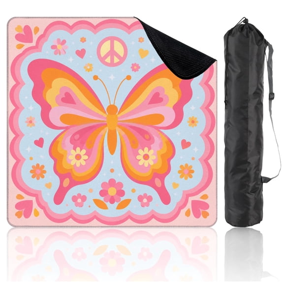 Travel Mahjong Mat 21" x 21" Butterfly Floral Retro Pastel Hearts Border Non-Slip Noise Reduction Mini Mahjong Tiles for Dominoes Poker Card