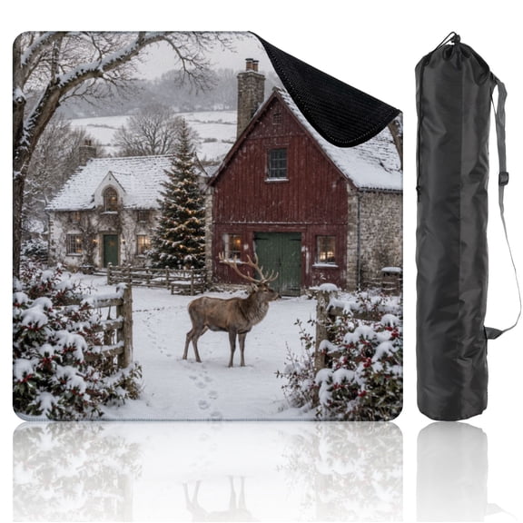 Travel Mahjong Mat 21" x 21" Christmas Trees Red Barn Winter Reindeer Rustic Holiday Non-Slip Noise Reduction Mini Mahjong Tiles for Dominoes Poker Card, Christmas Gifts for Women