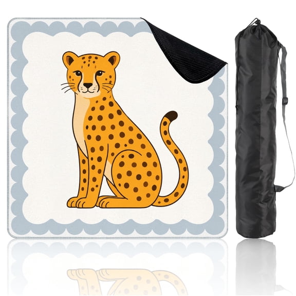 Travel Mahjong Mat 21" x 21" Cute Cartoon Cheetah Golden Orange Spots Scalloped Border Non-Slip Noise Reduction Mini Mahjong Tiles for Dominoes Poker Card