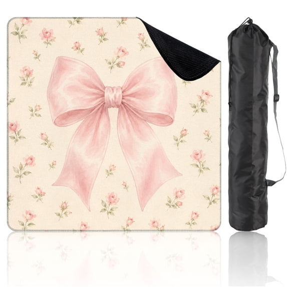 Travel Mahjong Mat 21" x 21" Pink Satin Bow Floral Vintage Cottagecore Watercolor Non-Slip Noise Reduction Mini Mahjong Tiles for Dominoes Poker Card
