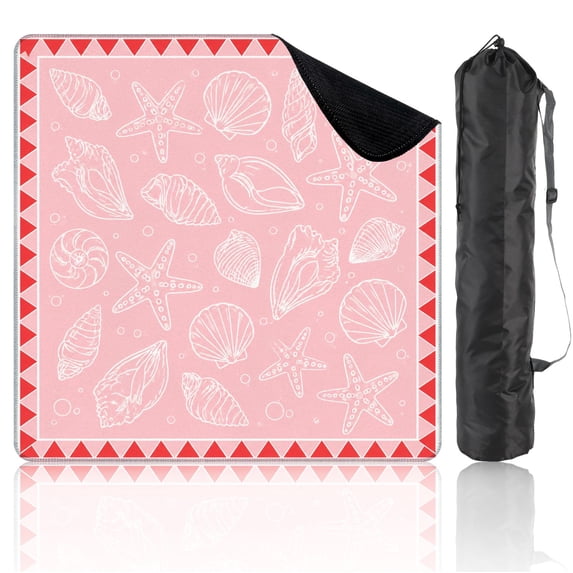 Travel Mahjong Mat 21" x 21" Seashell Starfish Coastal Soft Pink Coral Style Non-Slip Noise Reduction Mini Mahjong Tiles for Dominoes Poker Card