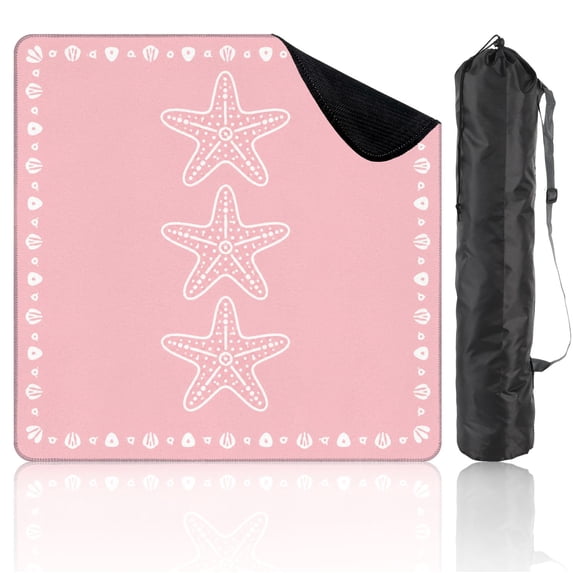 Travel Mahjong Mat 21" x 21" Starfish Coastal Soft Pink Minimal Beach Seashell Border Non-Slip Noise Reduction Mini Mahjong Tiles for Dominoes Poker Card