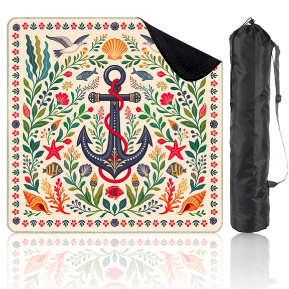 Travel Mahjong Mat 21" x 21" nautical Colorful Marine Plants Red Non-Slip Noise Reduction Mini Mahjong Tiles for Dominoes Poker Card