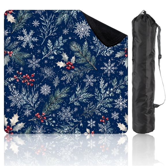Travel Mahjong Mat 21" x 21" winter snowflakes pine branches red berries dark blue Non-Slip Noise Reduction Mini Mahjong Tiles for Dominoes Poker Card