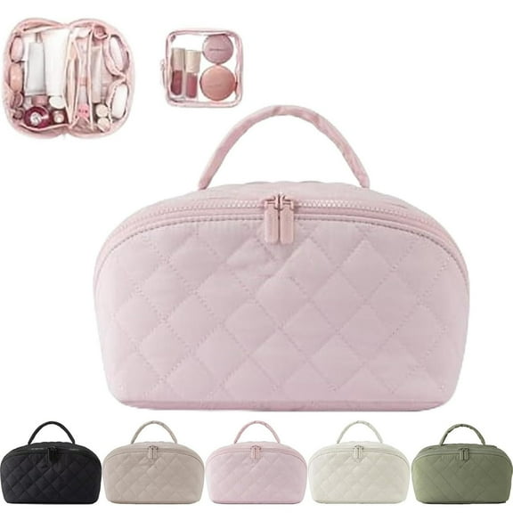 Travel Makeup Bag, 2026 New Large Capacity Compartment Makeup Bag, 180° Open Lay-Flat Cosmetic Case, Lightweight, Soft and Fashion for Bottles & Brushes