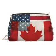 Travel Makeup Bag America Canada Flag Cosmetic Bag for Women, Waterproof Portable Pouch Toiletry Bag Pattern Make up Bag Gold