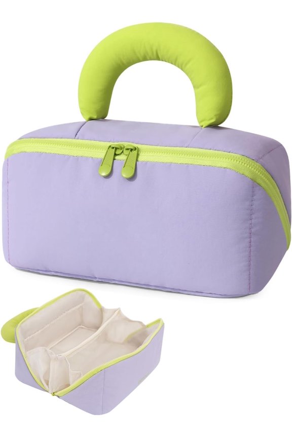 Travel Makeup Bag, Bags for Women Lay Flat Makeup Bag with Compartments and Handle Toiletry Bag Wide Open Portable Pouch Travel Essentials Gifts for Women,