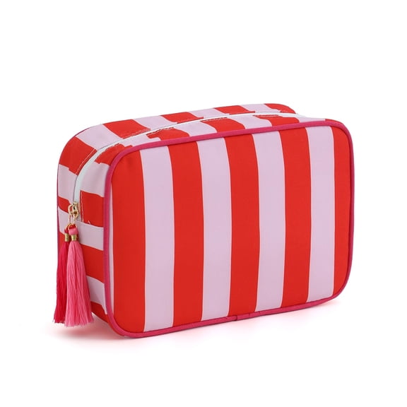 Travel Makeup Bag, Canvas Toiletry Organizer with Zipper Closure & Tassel Deco, for Cosmetic Accessories, Brushes, Skincare, Haircare | Portable for Travel, Gym, Home(RL)