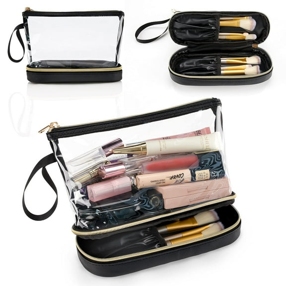 Travel Makeup Bag, Clear Cosmetic Bag Make Up Organizer TSA Approved Toiletry Bag, Waterproof Pouch for Women Purse for Toiletries Accessories Brushes