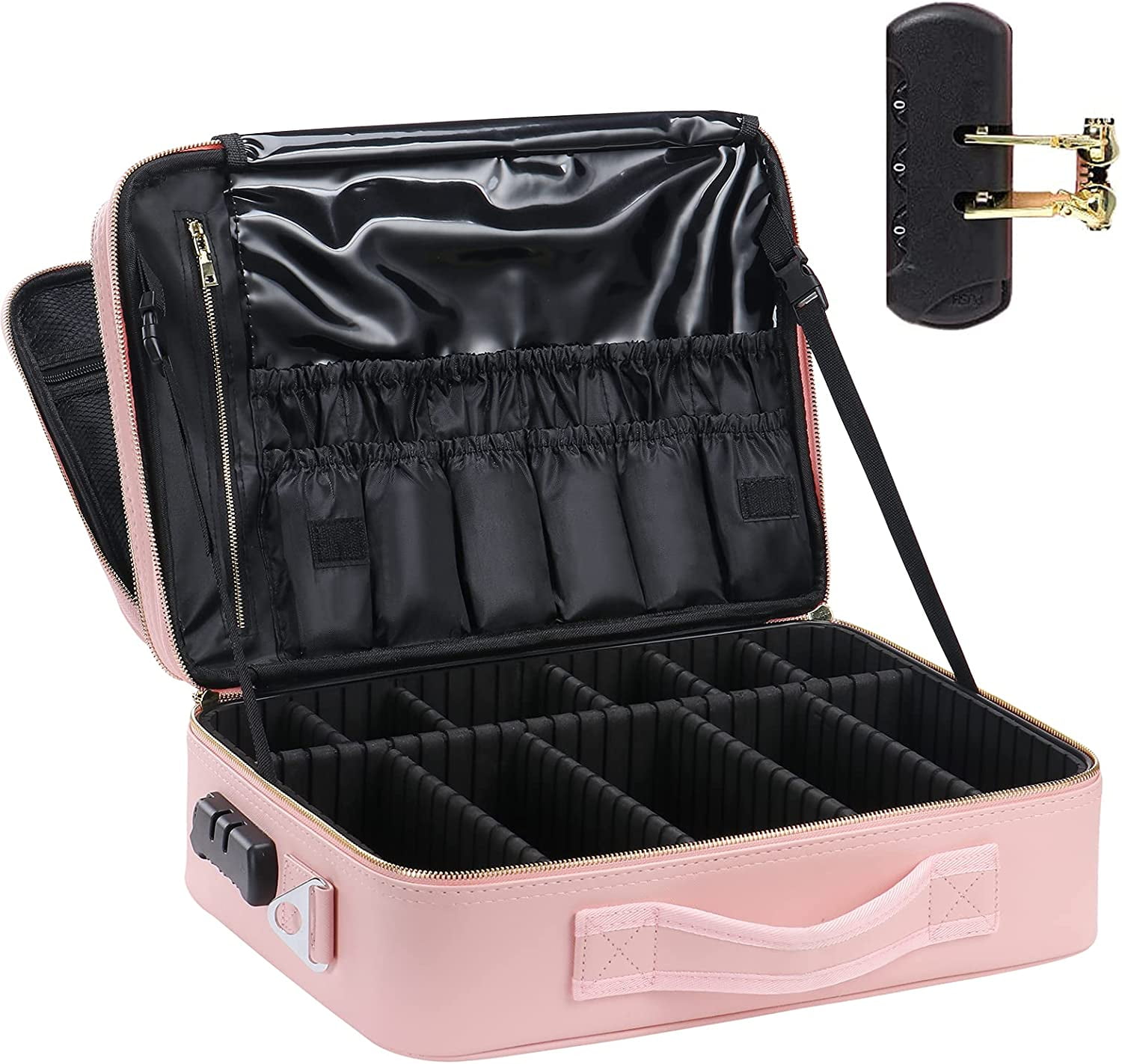 Professional Cosmetic Makeup Kit Storage Organizer Travel Toiletry Vanity  Bag with Adjustable Compartment, 26l x 23b