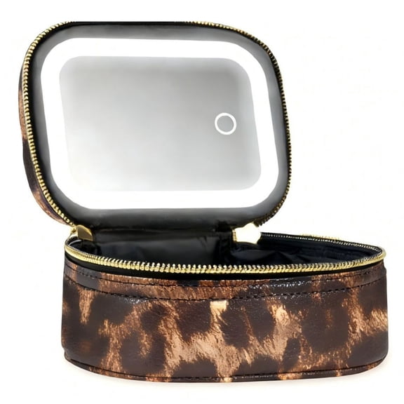 Travel Makeup Bag Cosmetic Bag Makeup Organizers Bags with Lighted Mirrour,3 Light Modes Waterproof Make up Train Case