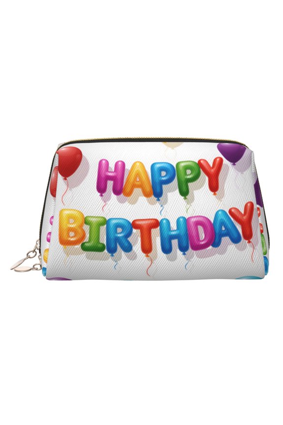 Travel Makeup Bag Happy Birthday Cosmetic Bag for Women, Waterproof Portable Pouch Toiletry Bag Pattern Make up Bag Gold
