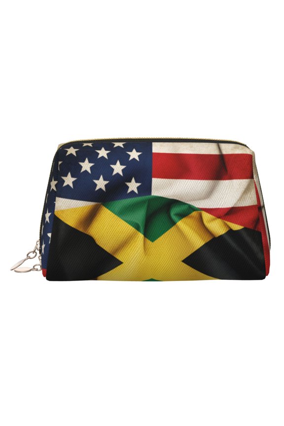 Travel Makeup Bag Jamaica America Cosmetic Bag for Women, Waterproof Portable Pouch Toiletry Bag Pattern Make up Bag Gold