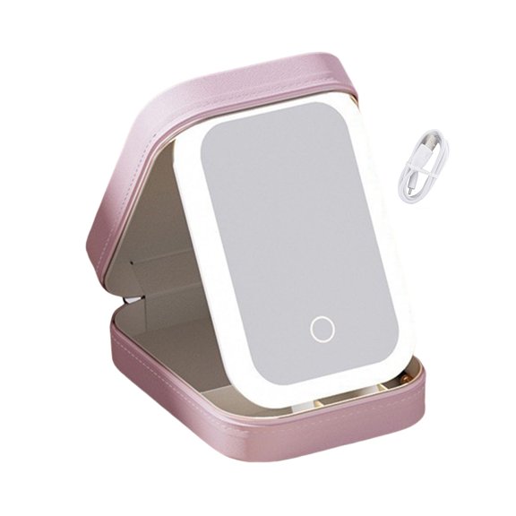 Travel Makeup Bag with LED Mirror USB Rechargeable 3 Colors Adjustable Lighted Vanity Mirror Portable Travel Mini Mirror Cosmetic Case Jewelry Organizer Box