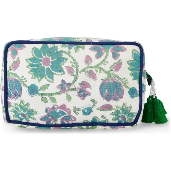 Travel Makeup Bag- Large Capacity Cosmetic Bags for Women - Water Resistance Lining Portable Pouch & Open Toiletry Bag - Perfect Girls Makeup Organizer for Travel Essentials (White & Green Floral)