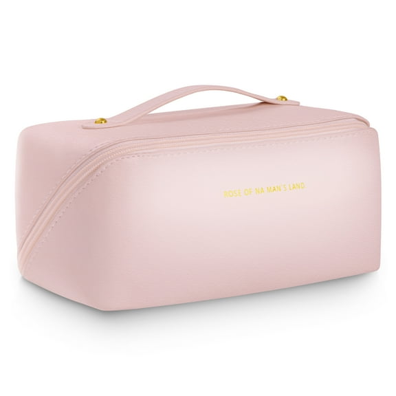Travel Makeup Bag,Large Capacity Cosmetic Bags for Women,Waterproof Makeup Organizer Bag, Women Travel Make Up Bag, with Handle and Divider Cosmetic Bag,Pink