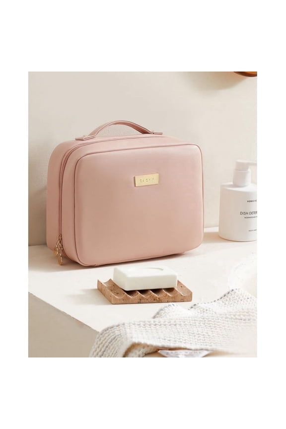 Travel Makeup Bag,Large Capacity Cosmetic Bags for Women,Waterproof Portable Pouch Open Flat Toiletry Bag Make up Organizer with Divider and Handle