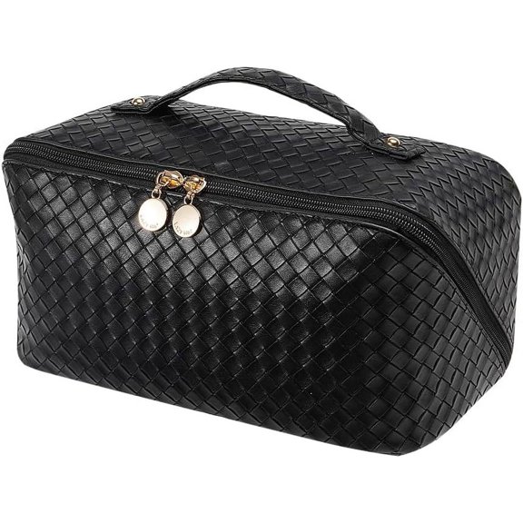 Travel Makeup Bag,Large Capacity Cosmetic Bags for Women,Waterproof Portable Pouch Open Flat Toiletry Bag Make up Organizer with Divider and Handle