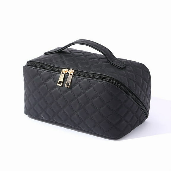 Travel Makeup Bag,Large Capacity Cosmetic Bags for Women,Waterproof Portable Pouch Open Flat Toiletry Bag Pattern Makeup Bag(Black)