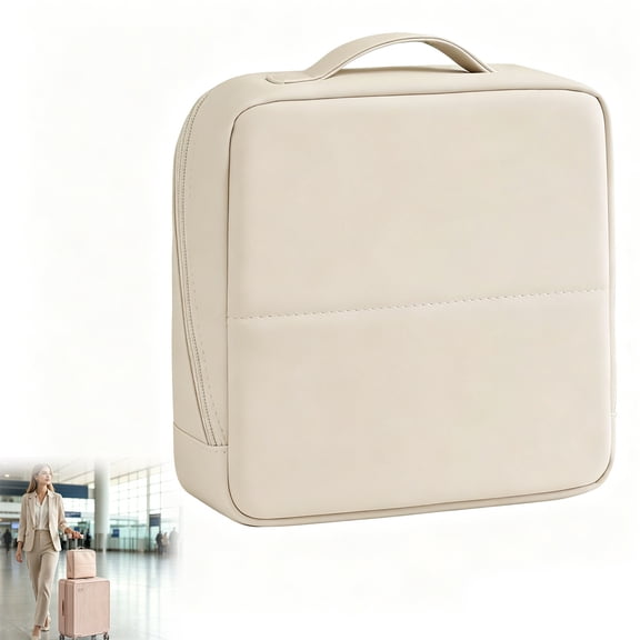 Travel Makeup Bag with Magnetic Fold-Down Flap, Waterproof Cosmetic Organizer with Multi-Compartment Storage, Large Capacity Toiletry Bag for Women (Cream, 1PC)
