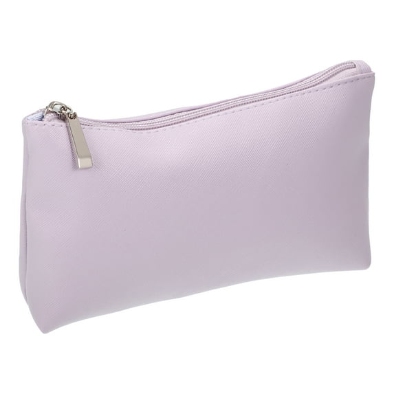 Travel Makeup Bag Makeup Brush Holder Cosmetics Storage Bag Portable Light Purple PU Leather M Size