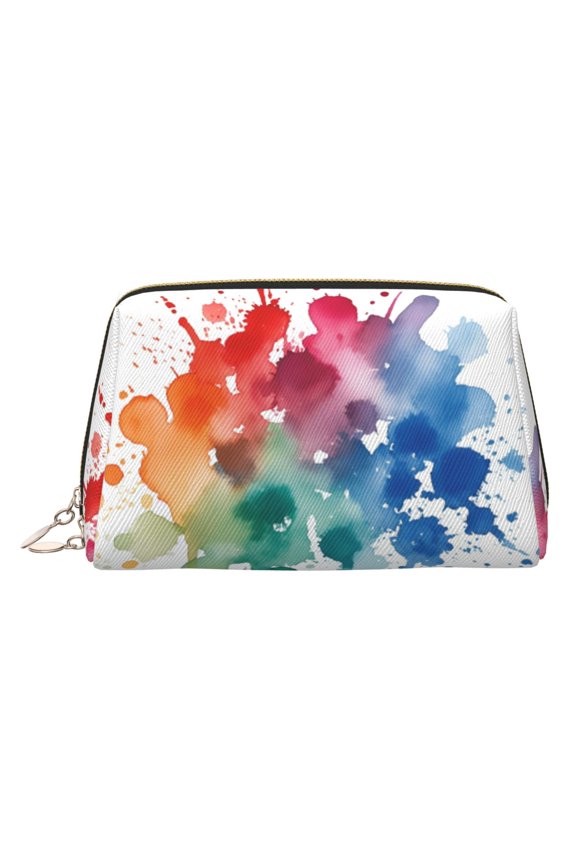 Travel Makeup Bag Paint Splatter Colorful Cosmetic Bag for Women, Waterproof Portable Pouch Toiletry Bag Pattern Make up Bag Gold