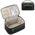thumbnail image 1 of Travel Makeup Bag, Portable Cosmetic Bags Make Up Organizer for Women with Handle, Men Toiletry bag for Brushes, PU Leather, for Gift, Black, 1 of 8