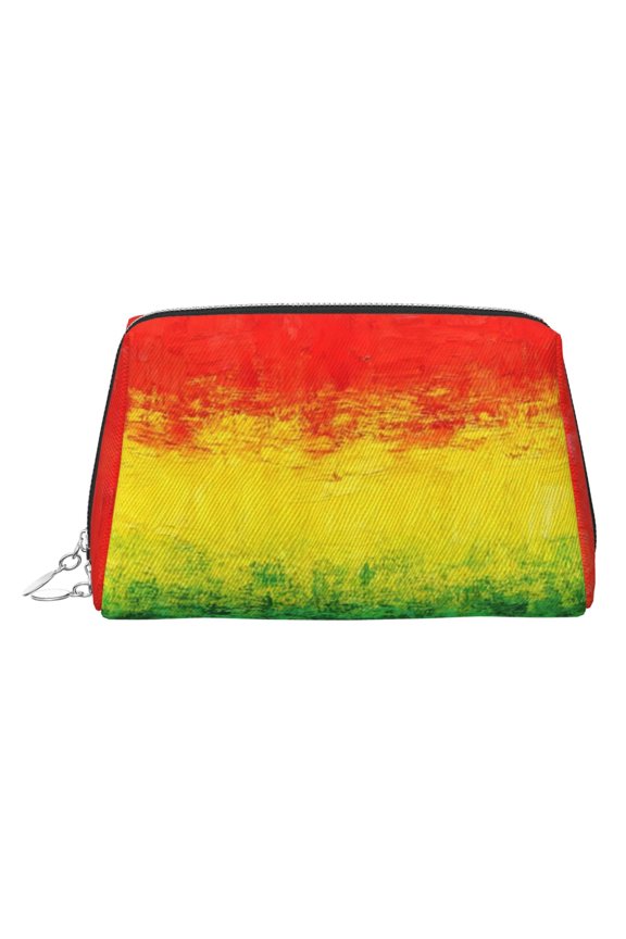 Travel Makeup Bag Rastafarian Grunge Wide-open PU Leather Cosmetic Toiletry Pouch with Dividers & Zipper for Women Silver