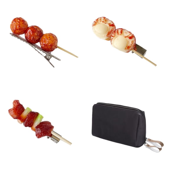 Travel Makeup Bag Small and 3PCS Simulated Food Hairpins- Mini Cosmetic Pouch with Zipper for Purse, Cute Preppy Toiletry Organizer for Women & Girls,Skincare & Beauty Essentials Bag