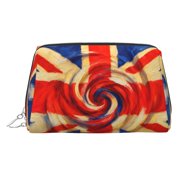 Travel Makeup Bag Union Jack Flag Wide-open PU Leather Cosmetic Toiletry Pouch with Dividers & Zipper for Women Silver