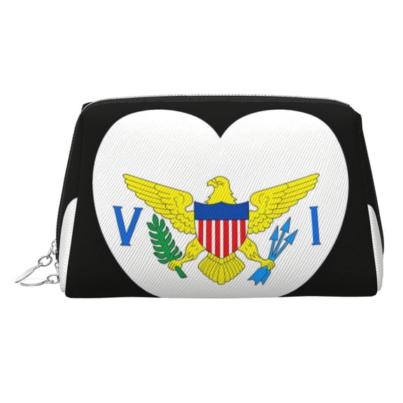 Travel Makeup Bag Us Virgin Islands Badge-Flag Cosmetic Bag for Women, Waterproof Portable Pouch Toiletry Bag Pattern Make up Bag Silver
