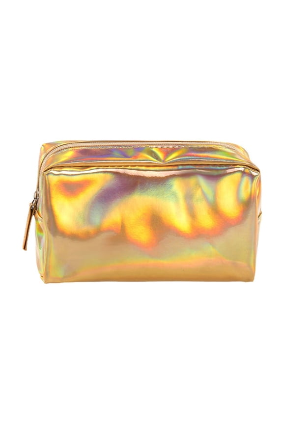 Travel Makeup Bag Waterproof Small Train Case with Handle, Compact Cosmetic Toiletry Organizer, Champagne Gold for Cruise Gym Swim, 7.1 x 4.3 x 3.1 inches