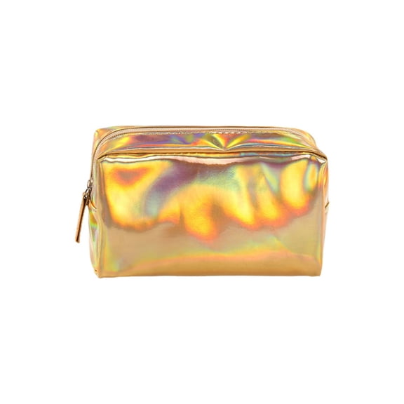 Travel Makeup Bag Waterproof Small Train Case with Handle, Compact Cosmetic Toiletry Organizer, Champagne Gold for Cruise Gym Swim, 7.1 x 4.3 x 3.1 inches