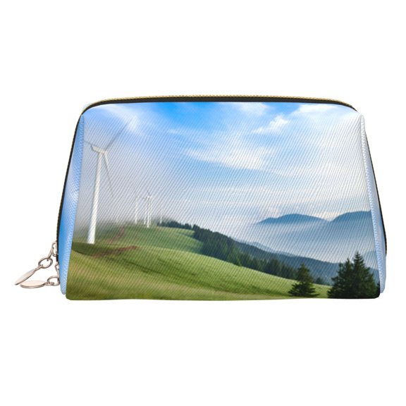 Travel Makeup Bag Wind Turbines Generating Electricity Cosmetic Bag for Women, Waterproof Portable Pouch Toiletry Bag Pattern Make up Bag Gold