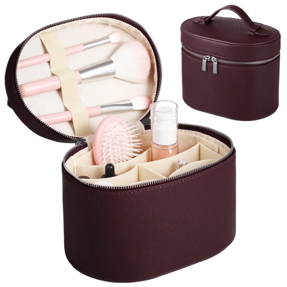 Travel Makeup Bag for Women, Large Capacity Cosmetic Organizer with Removable Liner, Waterproof PU Leather Toiletry Bag, Portable Cosmetic Case for Skincare Brushes Accessories
