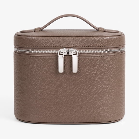 Travel Makeup Bag for Women, PU Leather Cosmetic Train Case with Removable Divider, Portable Hand‑held Toiletry Organizer Bag, Double Zipper Make‑up Storage Case for Vacation, Business Trip, Daily