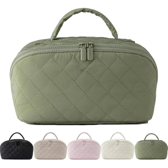 Travel Makeup Bag for Women, 180° Wide-Open Lay Flat Makeup Bag, Large Capacity Cosmetic Organizer with Compartments.