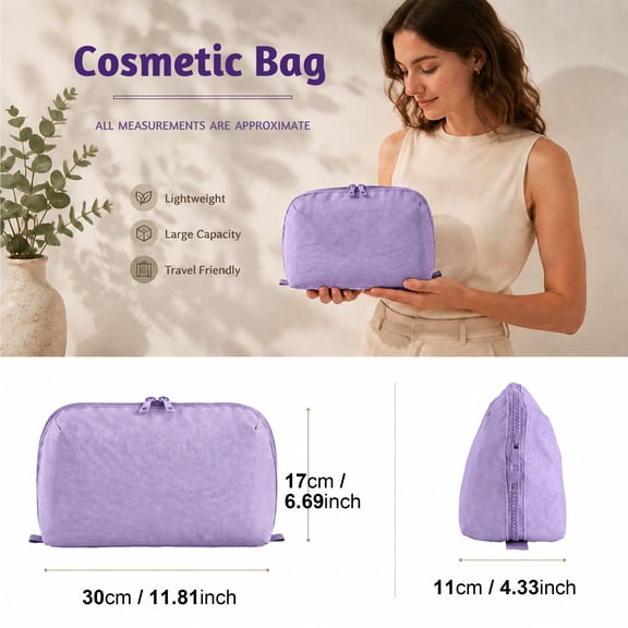 Travel Makeup Bag for Women, Portable Fold-down Cosmetic Case, Make Up Organizer Pouch, Water-resistant Toiletry Bag for Toiletries